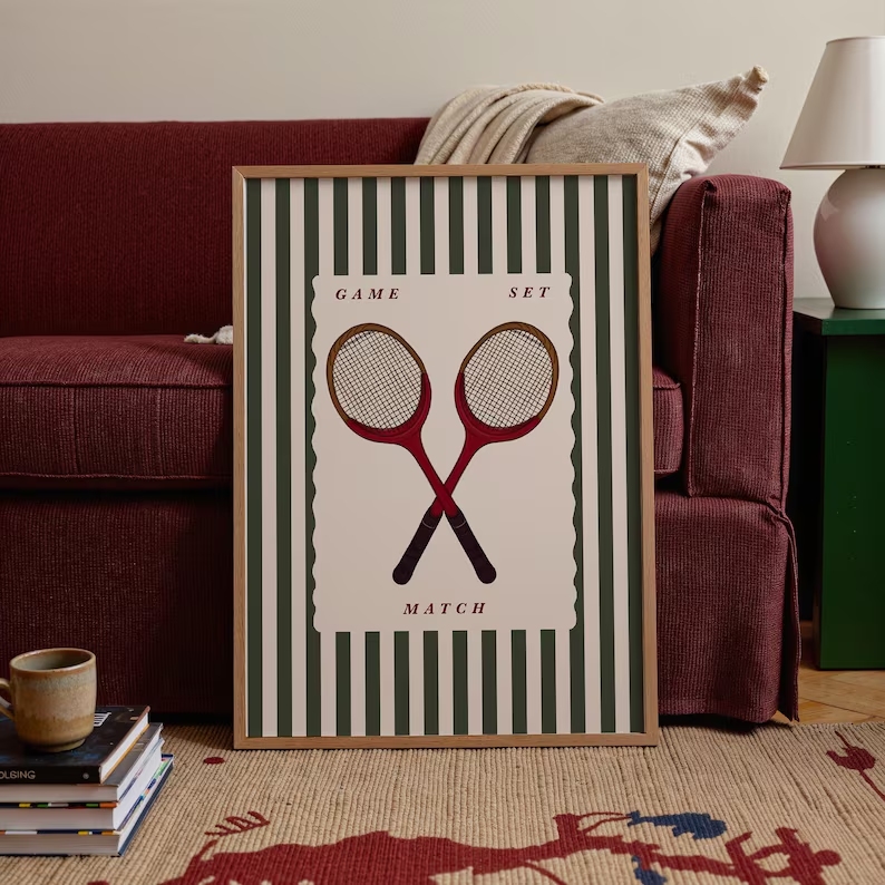 Badminton Poster - 레트로 테니스 라켓 벽 아트 인쇄