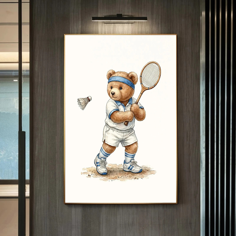 귀여운 테디 베어 스포츠 보육원 캔버스 아트 프린트 소 - Badminton Zone 리뷰 및 가격